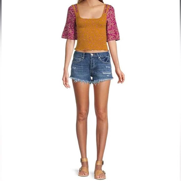 FREE People Loving Good Vibrations High-Rise Distressed Shorts - Picture 3 of 4